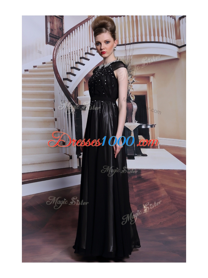 Free and Easy Scoop Sleeveless Zipper Dress for Prom Black Chiffon