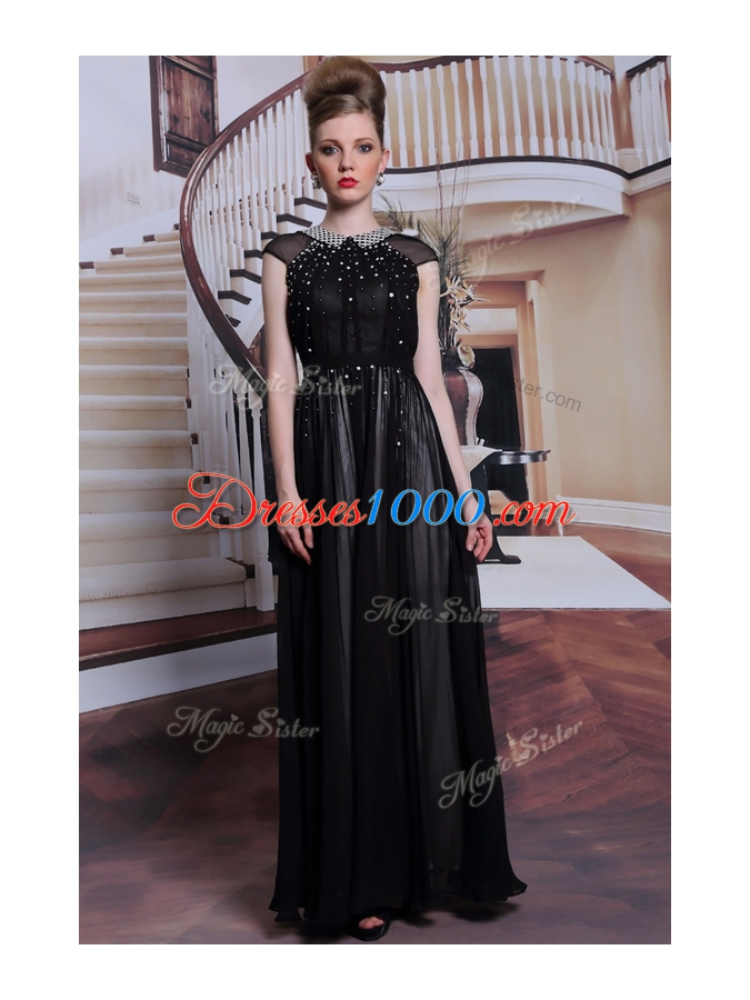 Free and Easy Scoop Sleeveless Zipper Dress for Prom Black Chiffon