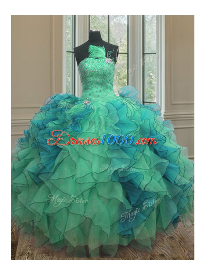 Lovely Sleeveless Lace Up Floor Length Beading and Ruffles Quince Ball Gowns
