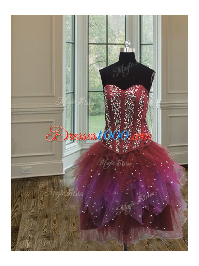 Low Price Three Piece Multi-color Ball Gowns Tulle Sweetheart Sleeveless Beading Floor Length Lace Up Sweet 16 Dresses