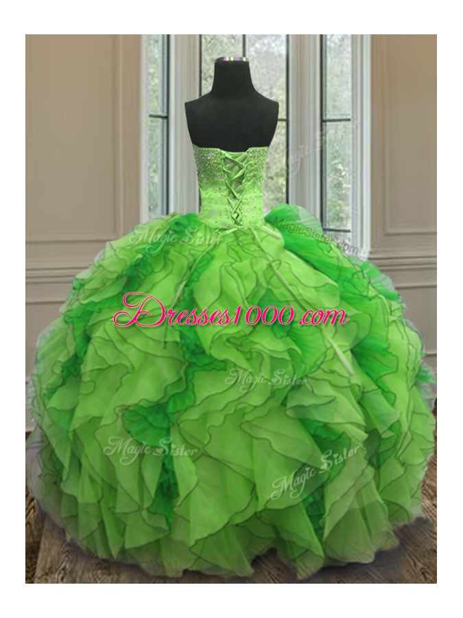 Multi-color Sleeveless Organza Lace Up Sweet 16 Quinceanera Dress for Military Ball and Sweet 16 and Quinceanera
