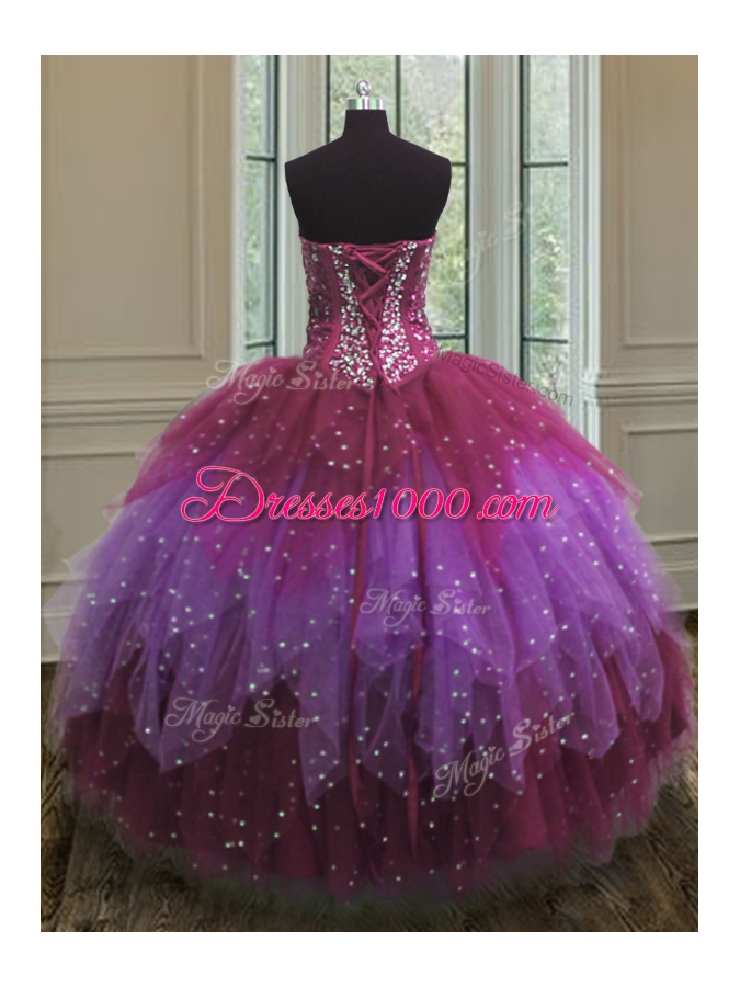 Romantic Multi-color Sweetheart Neckline Beading and Ruffles and Sequins Quinceanera Dress Sleeveless Lace Up