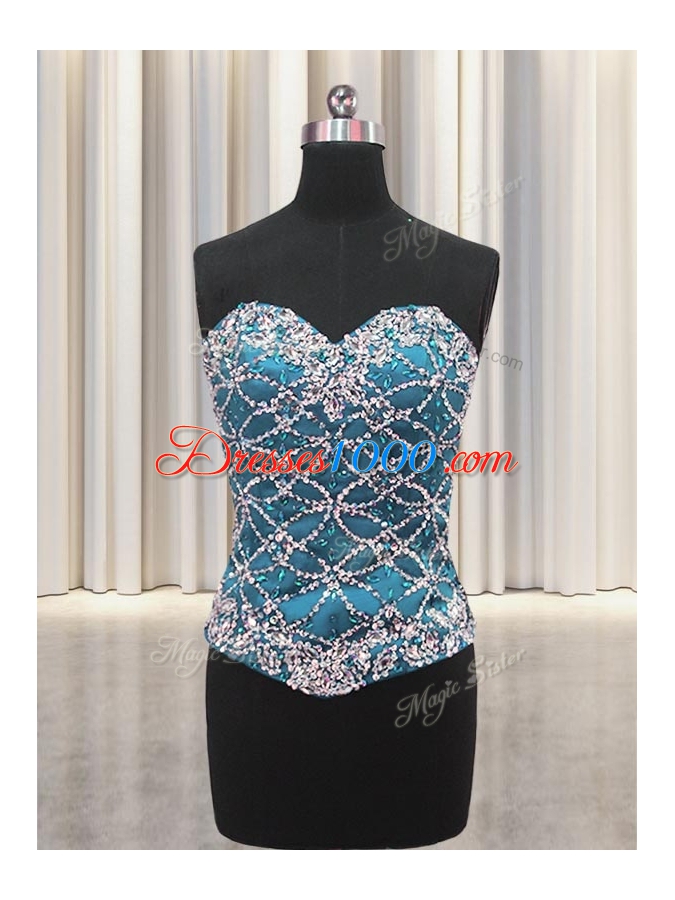 Three Piece Beading and Ruffles Quinceanera Dress Teal Lace Up Sleeveless Floor Length