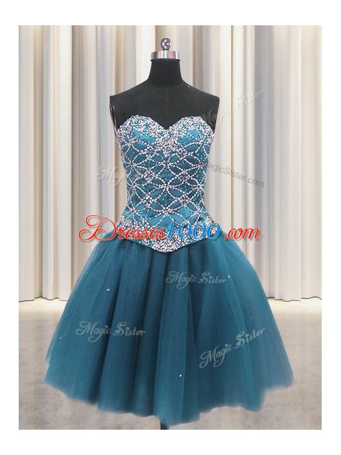 Three Piece Beading and Ruffles Quinceanera Dress Teal Lace Up Sleeveless Floor Length