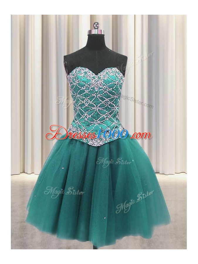 Traditional Three Piece Beading and Sequins Sweet 16 Quinceanera Dress Teal Lace Up Sleeveless Floor Length