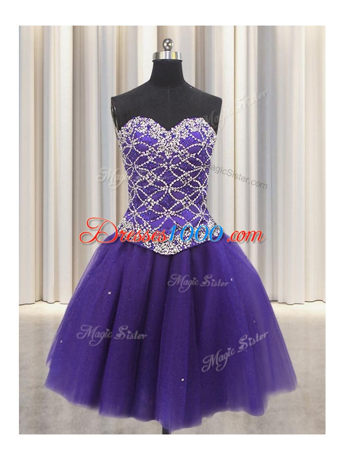 Trendy Three Piece Sweetheart Sleeveless Tulle 15 Quinceanera Dress Beading and Sequins Lace Up