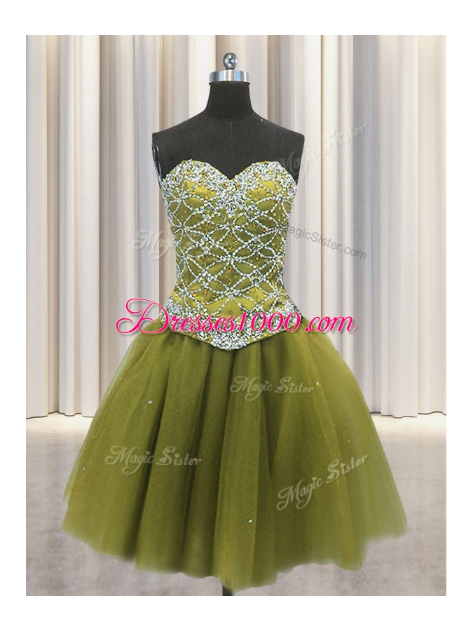 High Class Three Piece Tulle Sleeveless Floor Length Quinceanera Dress and Beading and Sequins
