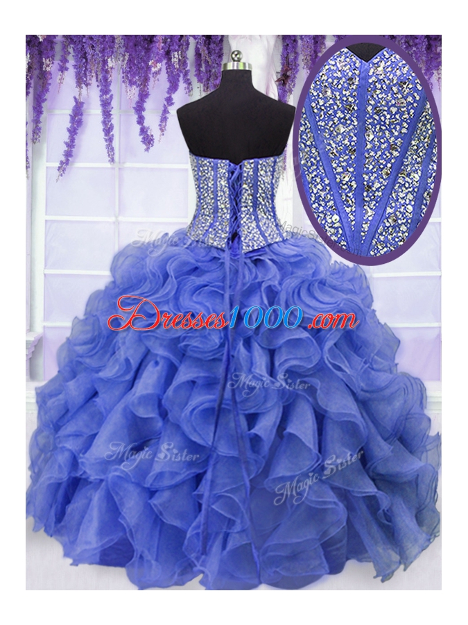 Sexy Beading and Ruffles 15 Quinceanera Dress Royal Blue Lace Up Sleeveless Floor Length