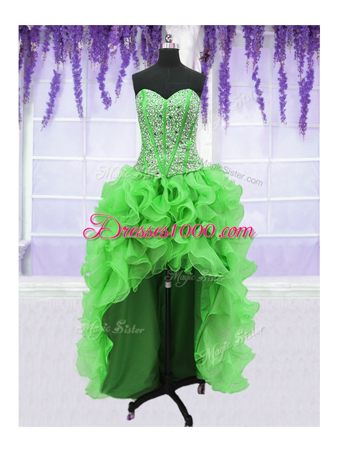 Four Piece Lace Up Quinceanera Gown Beading and Ruffles Sleeveless Floor Length