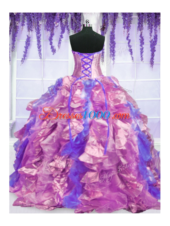Four Piece Purple Lace Up Quinceanera Dresses Embroidery and Ruffles Sleeveless Floor Length