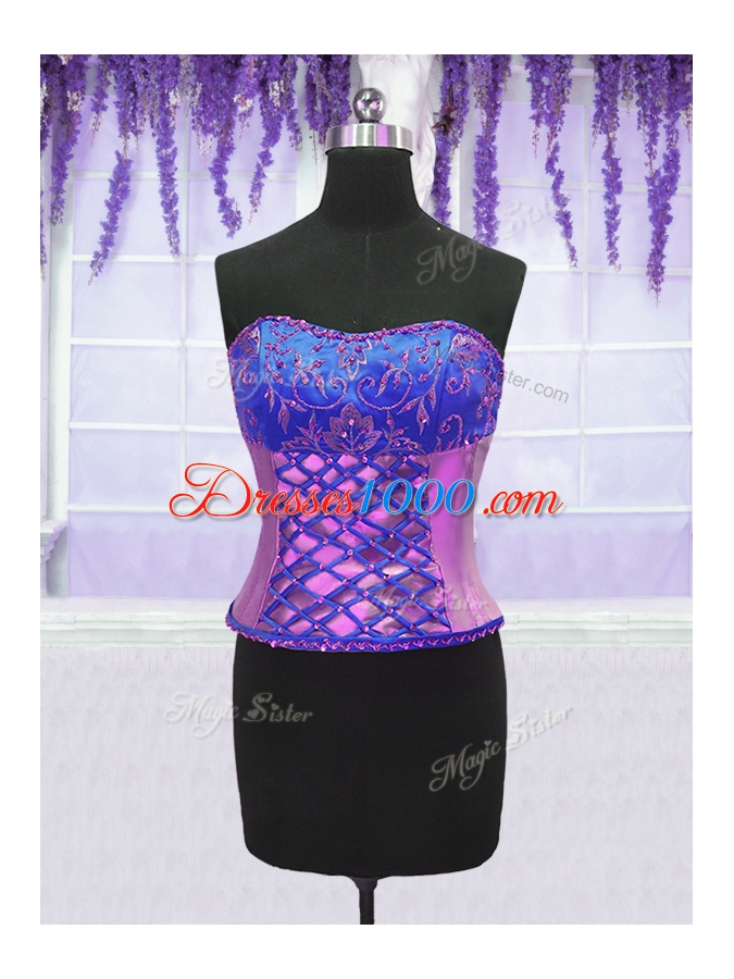Four Piece Purple Lace Up Quinceanera Dresses Embroidery and Ruffles Sleeveless Floor Length