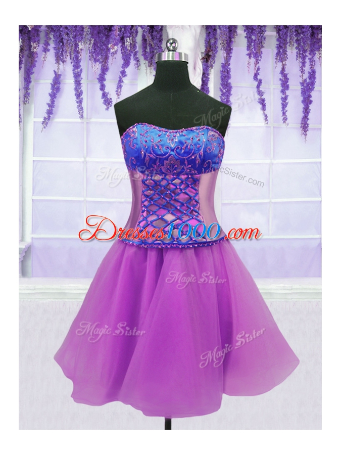Four Piece Purple Lace Up Quinceanera Dresses Embroidery and Ruffles Sleeveless Floor Length