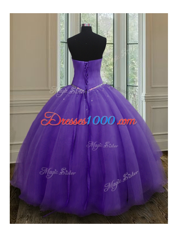 Graceful Beading 15th Birthday Dress Eggplant Purple Lace Up Sleeveless Floor Length