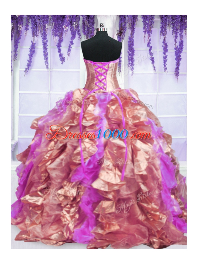 Shining Four Piece Orange Organza Lace Up Quinceanera Dresses Sleeveless Floor Length Embroidery and Ruffles