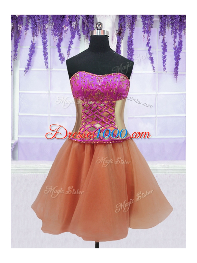 Shining Four Piece Orange Organza Lace Up Quinceanera Dresses Sleeveless Floor Length Embroidery and Ruffles