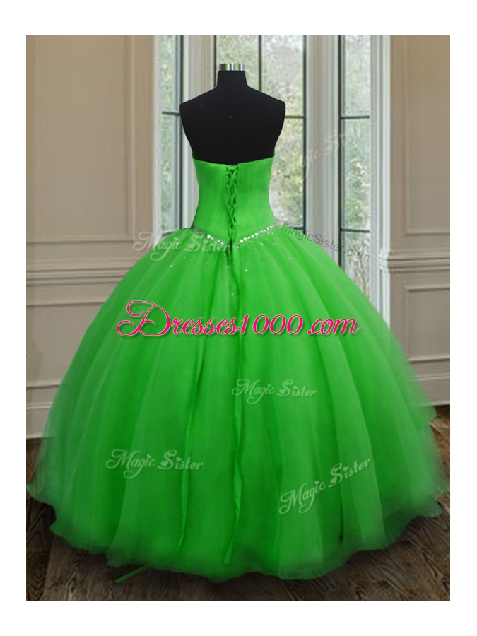 Sleeveless Floor Length Beading and Belt Lace Up 15 Quinceanera Dress
