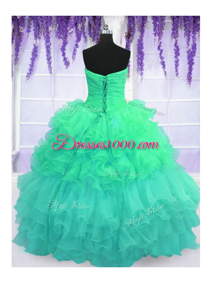 Artistic Pick Ups Ruffled Floor Length Multi-color Quince Ball Gowns Strapless Sleeveless Lace Up