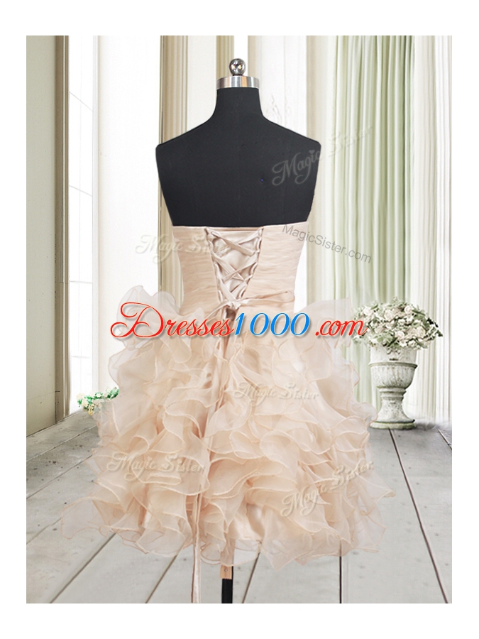 Champagne Sleeveless Mini Length Beading and Ruffles Lace Up Pageant Dress