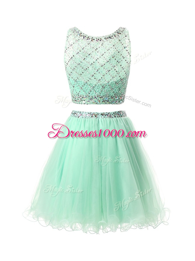 Comfortable Organza Scoop Sleeveless Side Zipper Beading and Belt Evening Dress in Royal Blue