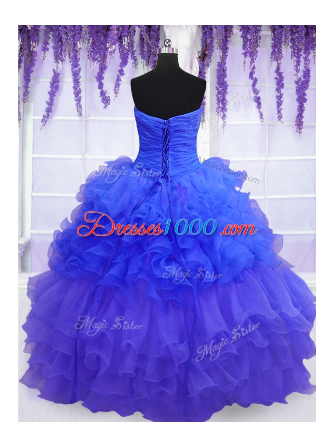 Fantastic Beading and Ruffled Layers and Pick Ups Quinceanera Gown Aqua Blue Lace Up Sleeveless Floor Length