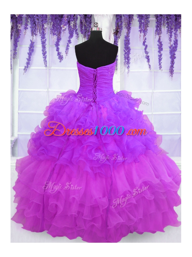 Inexpensive Multi-color Quinceanera Dresses Military Ball and Sweet 16 and Quinceanera and For with Beading and Ruffled Layers and Pick Ups Strapless Sleeveless Lace Up