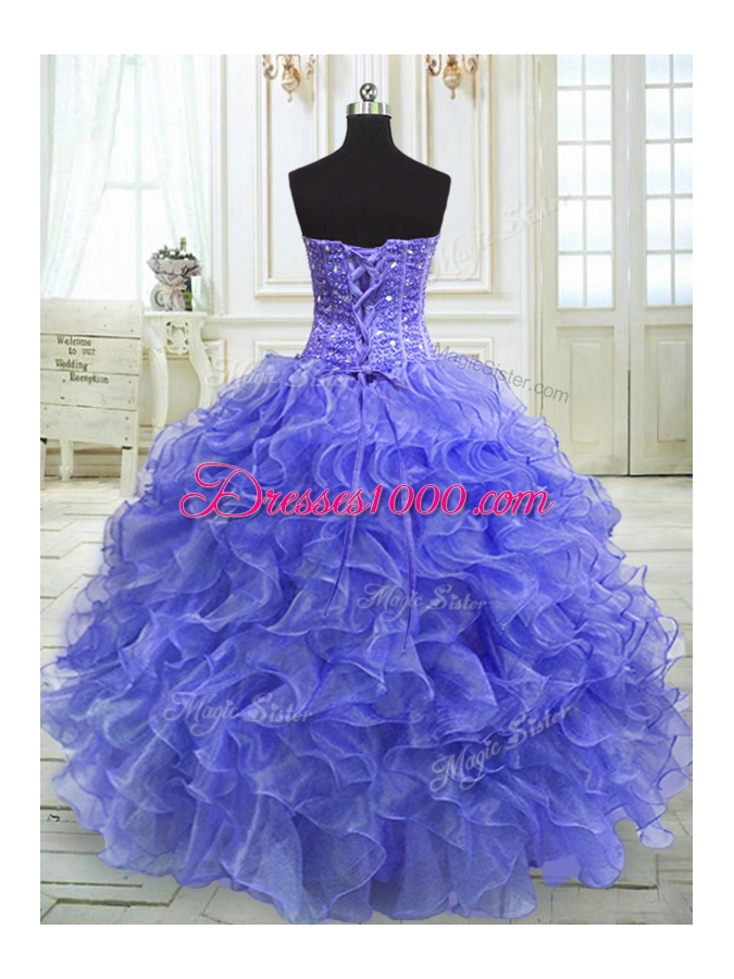 Lovely Purple Vestidos de Quinceanera Military Ball and Sweet 16 and Quinceanera and For with Beading and Ruffles Sweetheart Sleeveless Lace Up