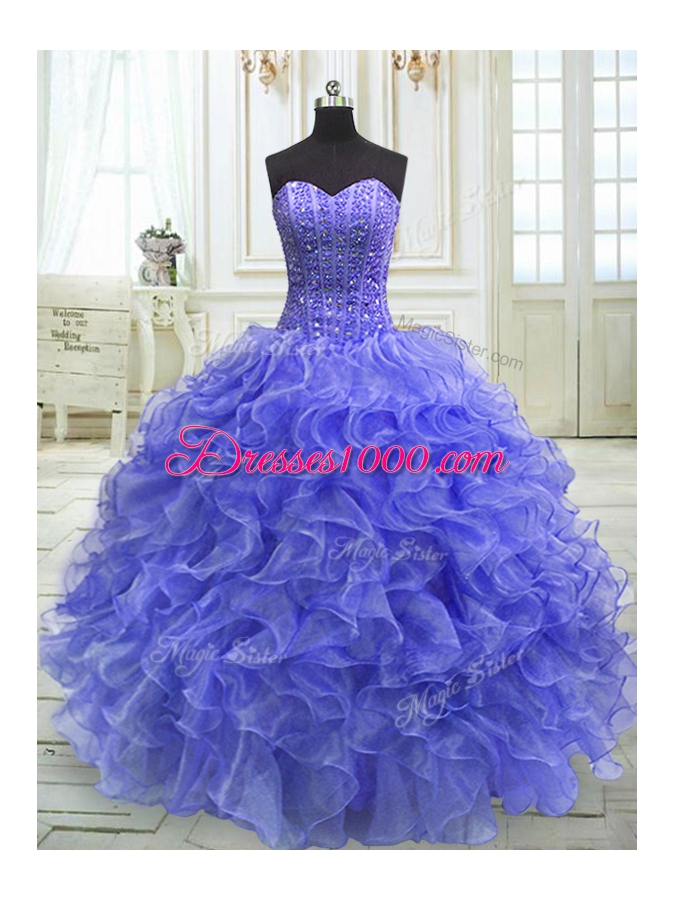 Lovely Purple Vestidos de Quinceanera Military Ball and Sweet 16 and Quinceanera and For with Beading and Ruffles Sweetheart Sleeveless Lace Up