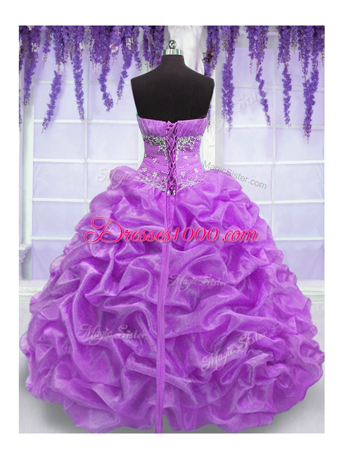 Strapless Sleeveless Sweet 16 Quinceanera Dress Floor Length Beading Lilac Organza
