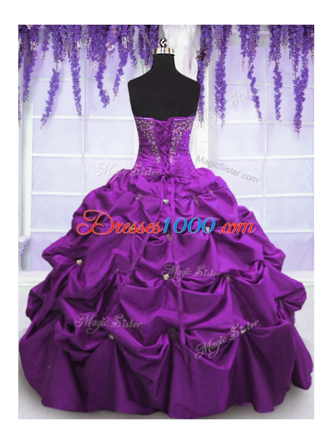 Decent Purple Lace Up Sweetheart Appliques and Pick Ups Quinceanera Dress Taffeta Sleeveless