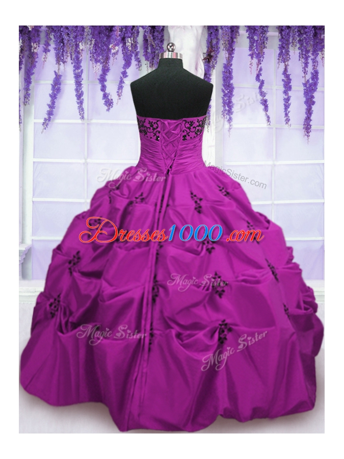 Gorgeous Fuchsia Strapless Neckline Embroidery and Pick Ups Ball Gown Prom Dress Sleeveless Lace Up
