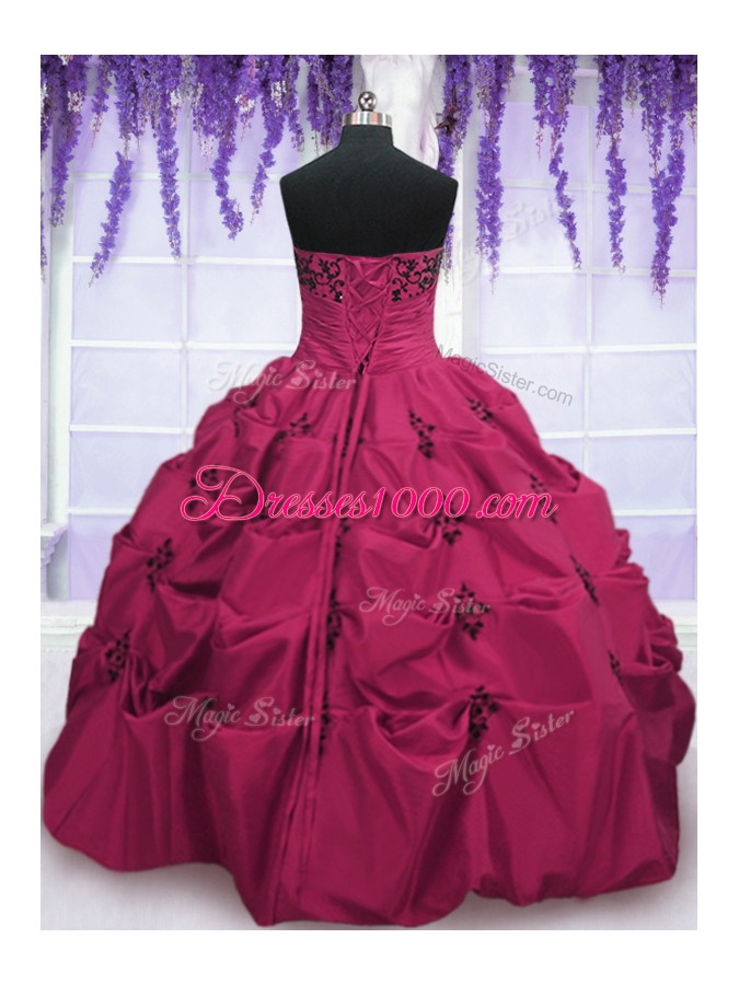 Hot Pink Strapless Neckline Embroidery and Pick Ups Quinceanera Dresses Sleeveless Lace Up