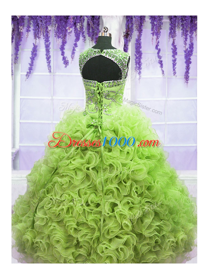Inexpensive Scoop Sleeveless Organza Quinceanera Gown Beading and Ruffles Lace Up
