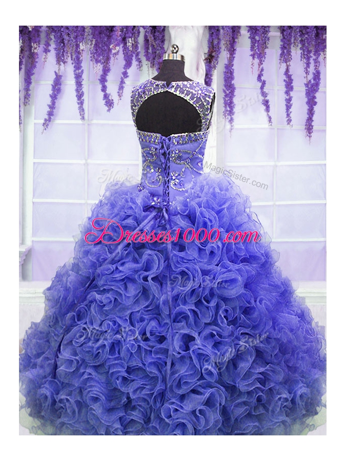 Traditional Scoop Sleeveless Beading and Ruffles Lace Up Sweet 16 Dress