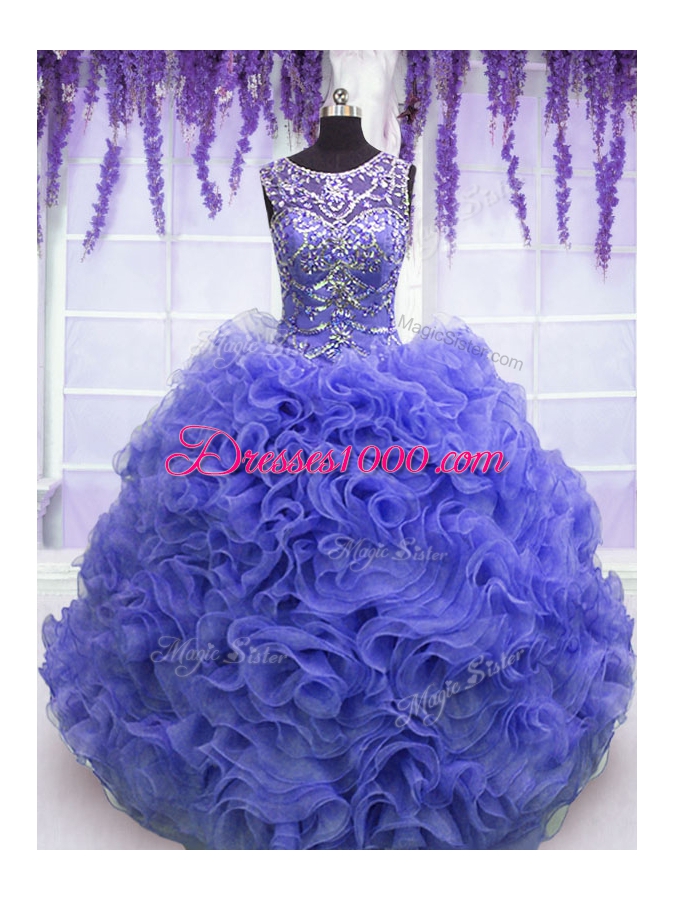 Traditional Scoop Sleeveless Beading and Ruffles Lace Up Sweet 16 Dress