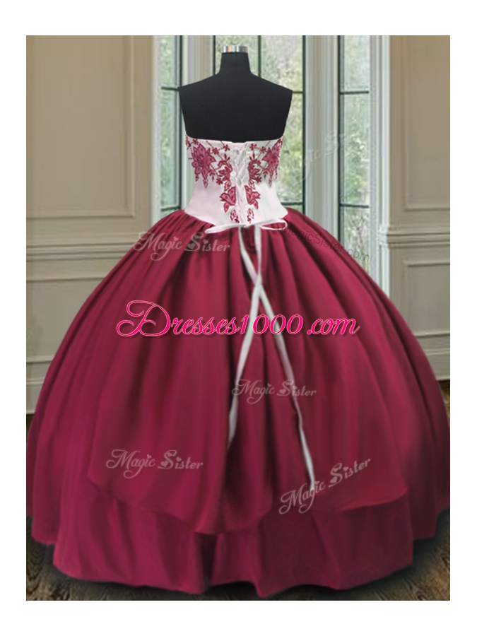 Fashion Burgundy Sweetheart Lace Up Embroidery Vestidos de Quinceanera Sleeveless