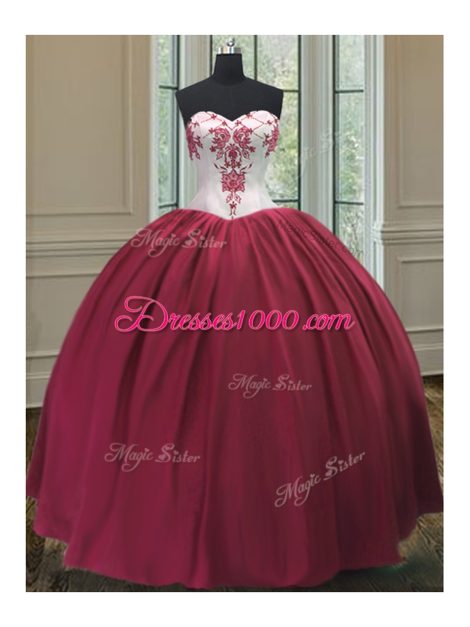 Fashion Burgundy Sweetheart Lace Up Embroidery Vestidos de Quinceanera Sleeveless