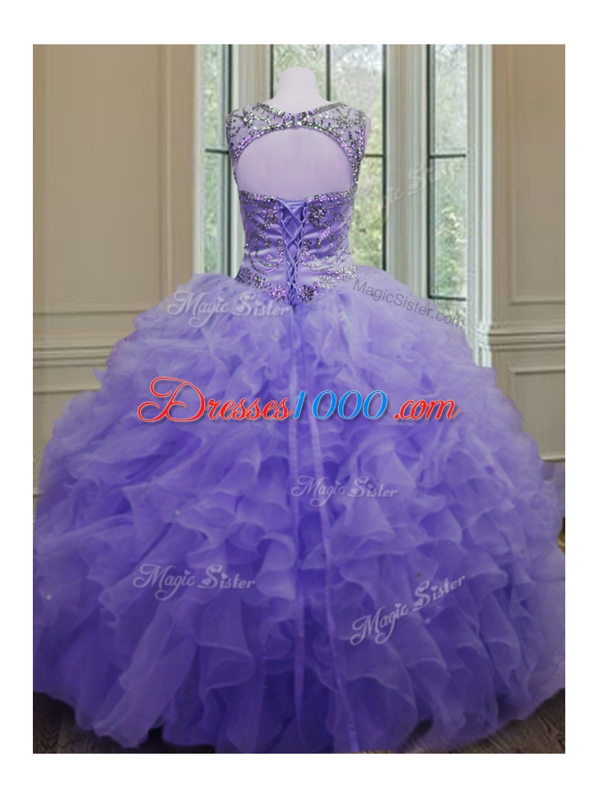 Sophisticated Scoop Sleeveless Organza Quinceanera Dress Beading and Ruffles Lace Up