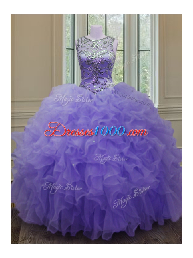 Sophisticated Scoop Sleeveless Organza Quinceanera Dress Beading and Ruffles Lace Up