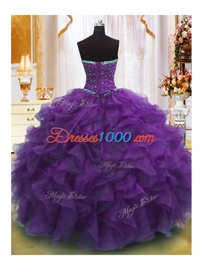 Customized Floor Length Purple Quinceanera Dresses Strapless Sleeveless Lace Up