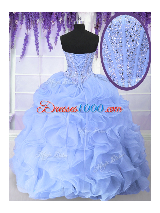 Exquisite Light Blue Vestidos de Quinceanera Military Ball and Sweet 16 and Quinceanera and For with Beading and Ruffles Sweetheart Sleeveless Lace Up