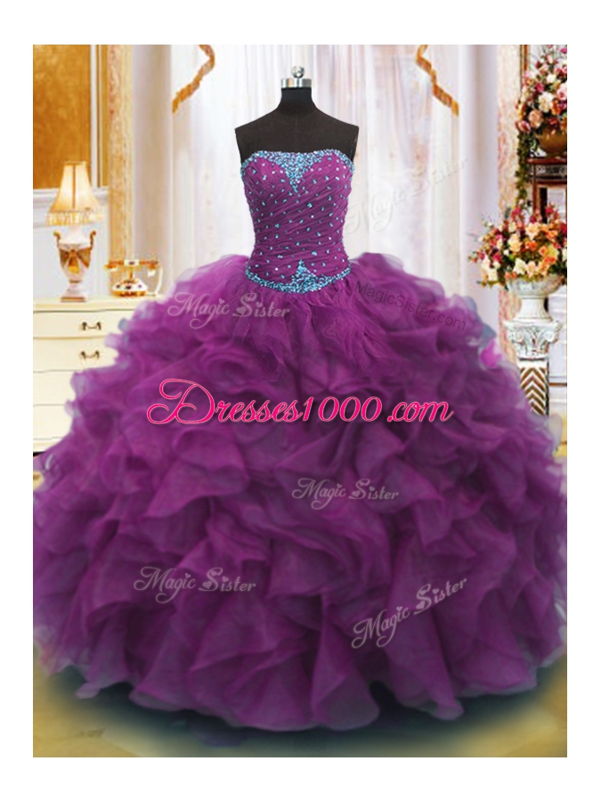 Fantastic Organza Sleeveless Floor Length Vestidos de Quinceanera and Beading and Ruffles