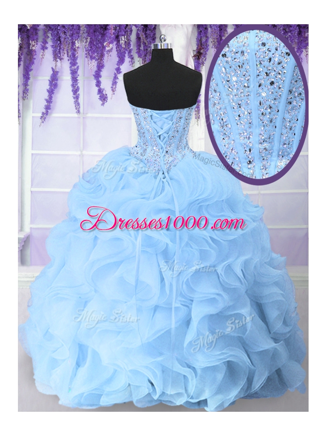 Light Blue Quince Ball Gowns Military Ball and Sweet 16 and Quinceanera and For with Beading and Ruffles Sweetheart Sleeveless Lace Up
