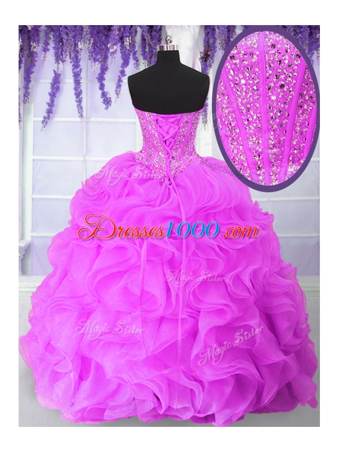 New Style Sleeveless Lace Up Floor Length Ruffles and Sequins 15 Quinceanera Dress