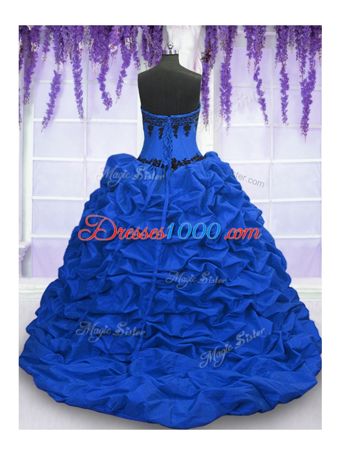 Pick Ups With Train Royal Blue Quinceanera Dresses Sweetheart Sleeveless Sweep Train Lace Up