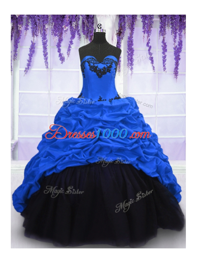 Pick Ups With Train Royal Blue Quinceanera Dresses Sweetheart Sleeveless Sweep Train Lace Up
