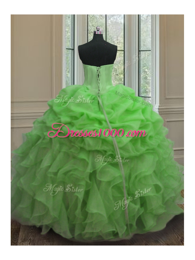 Quince Ball Gowns Military Ball and Sweet 16 and Quinceanera and For with Beading and Ruffles and Pick Ups Sweetheart Sleeveless Lace Up