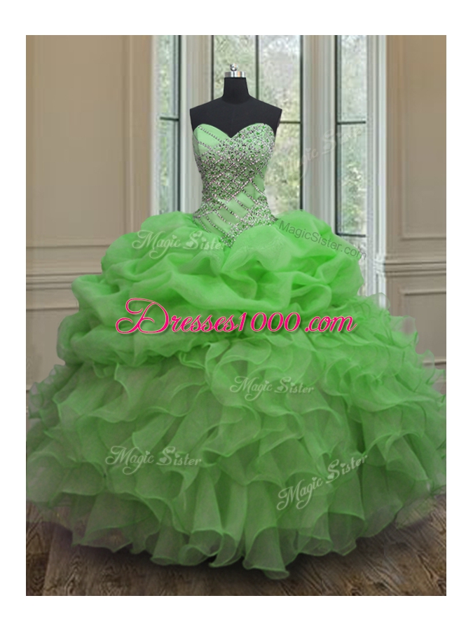 Quince Ball Gowns Military Ball and Sweet 16 and Quinceanera and For with Beading and Ruffles and Pick Ups Sweetheart Sleeveless Lace Up