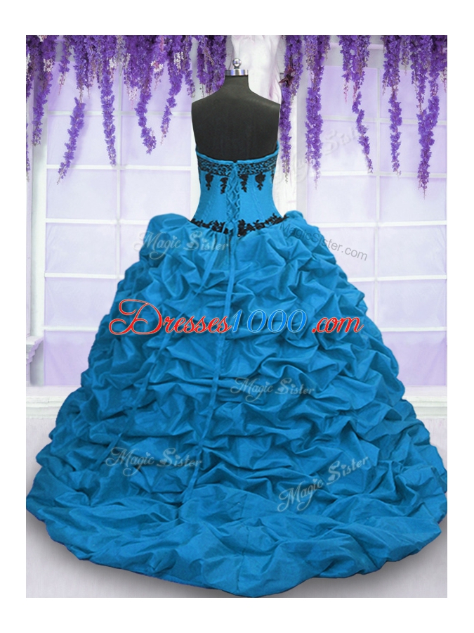 Sleeveless Sweep Train Appliques and Pick Ups Lace Up Sweet 16 Dresses