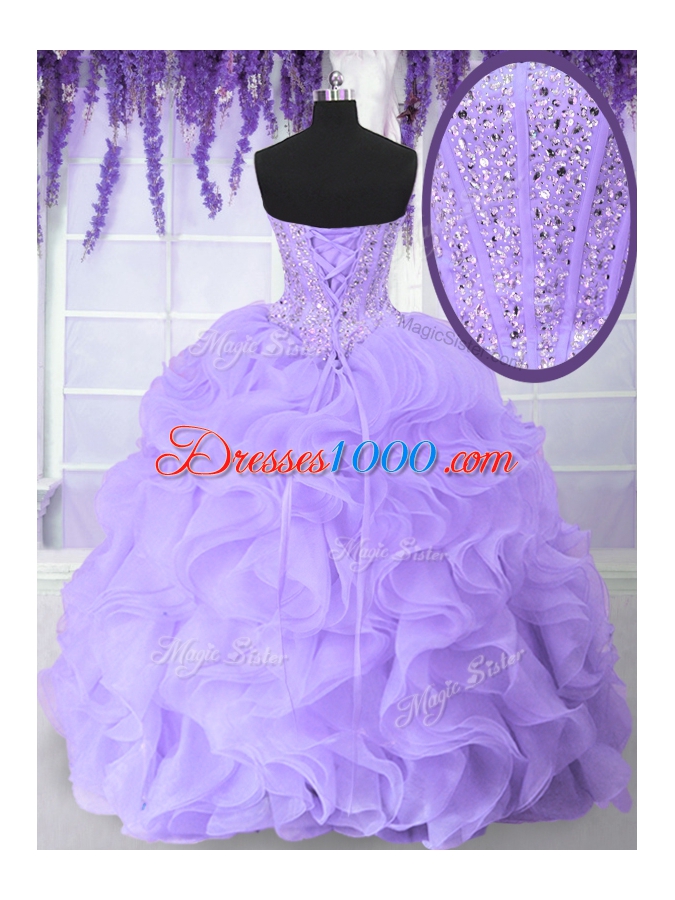 Trendy Sweetheart Sleeveless Organza Sweet 16 Dresses Beading and Ruffles Lace Up