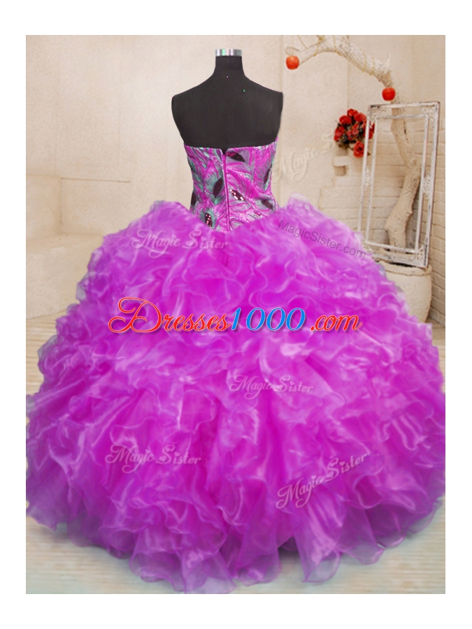 Designer Beading and Appliques and Ruffles Sweet 16 Dresses Purple Zipper Sleeveless Floor Length